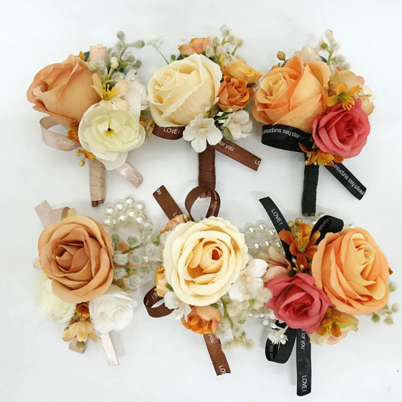 Độc Đáo Cá Nhân Tô Điểm Nhân Tạo Hoa Cho Đám Cưới Nam Chú Rể Corsages Và Boutonnieres Trắng Hồng Hoa Hồng Đầm Cô Dâu Đảng