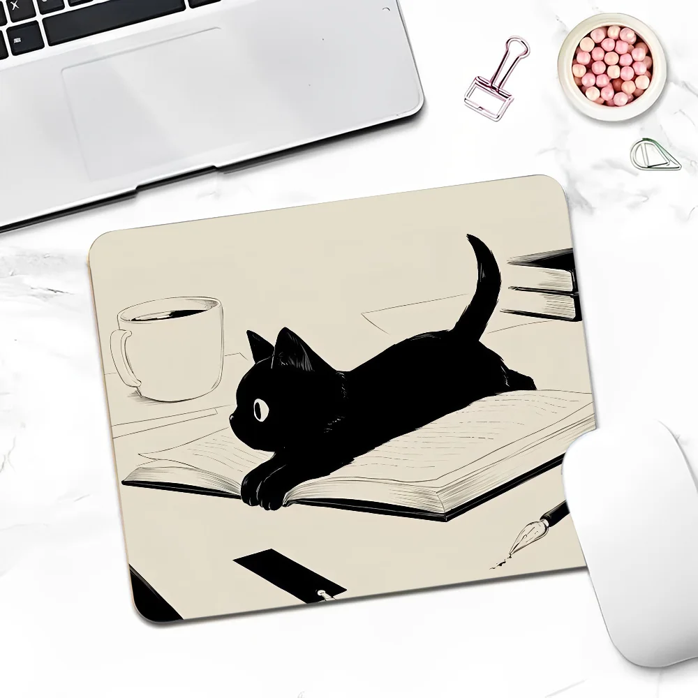 Black Cat Rubber Small Office Student Gaming Thickened Large Writing Pad Non-slip Cushion Mouse Pad for PC Gamer Mousemat