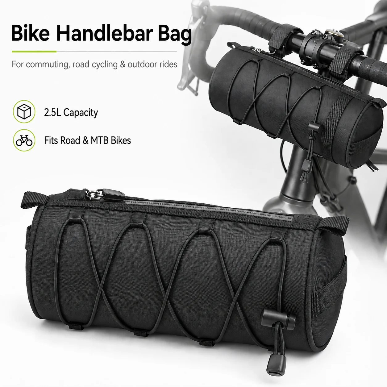 Mountain Biking Hip Pack - Black Bicycle Handlebar Bag Nylon Large
