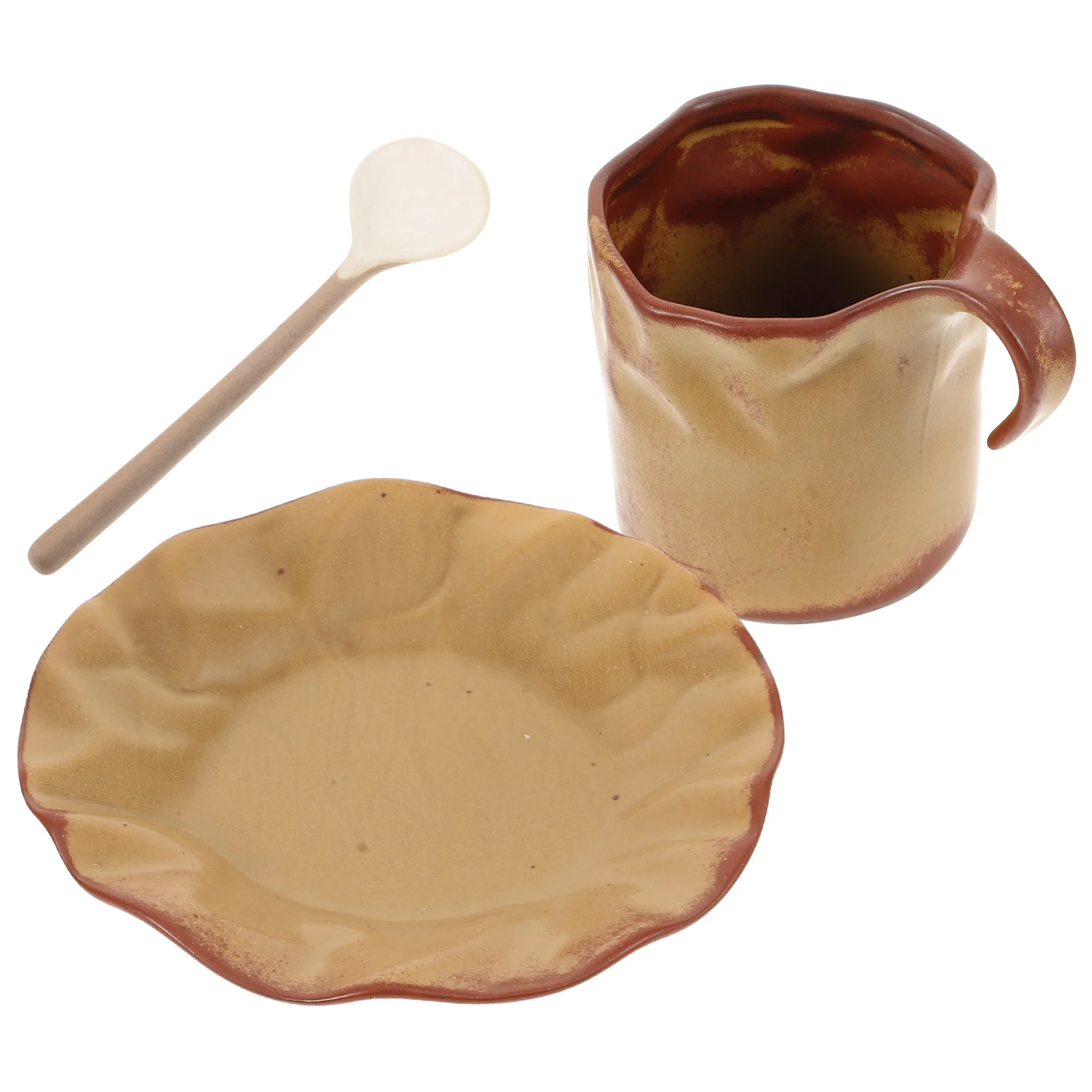 

Retro Coffee Cup Saucer Ceramic Mug Smooth Rim Exquisite Design Household Milk Water Vintage Coarse Pottery Couple Breakfast Tea