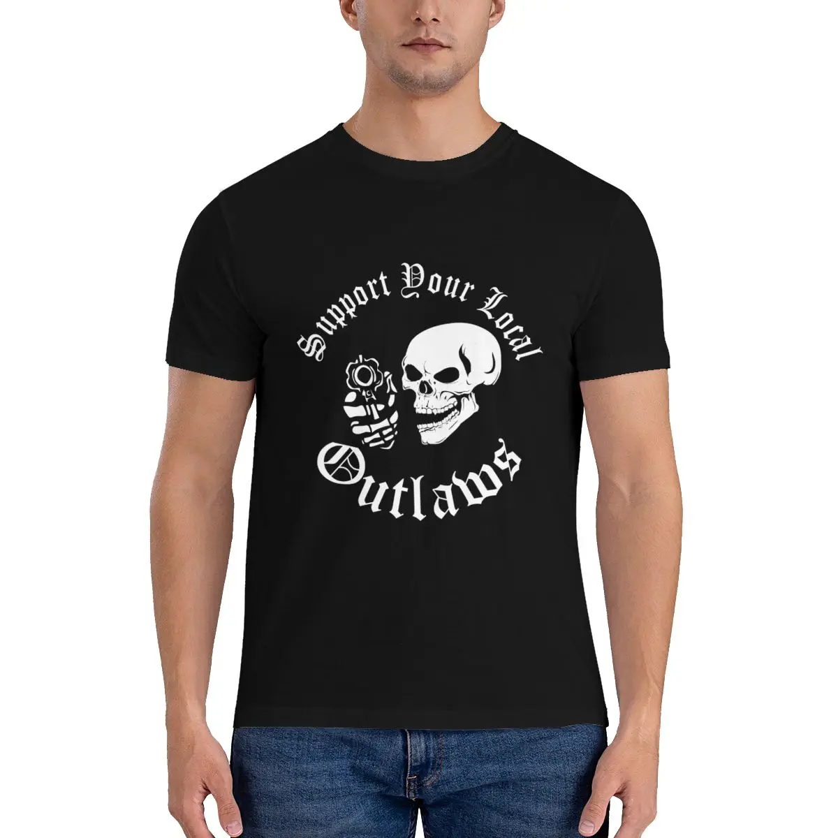 S Support Your Local Outlaws Biker Motorcycle Mc Skull T-shirt Tee Shirt Unisex All-Match