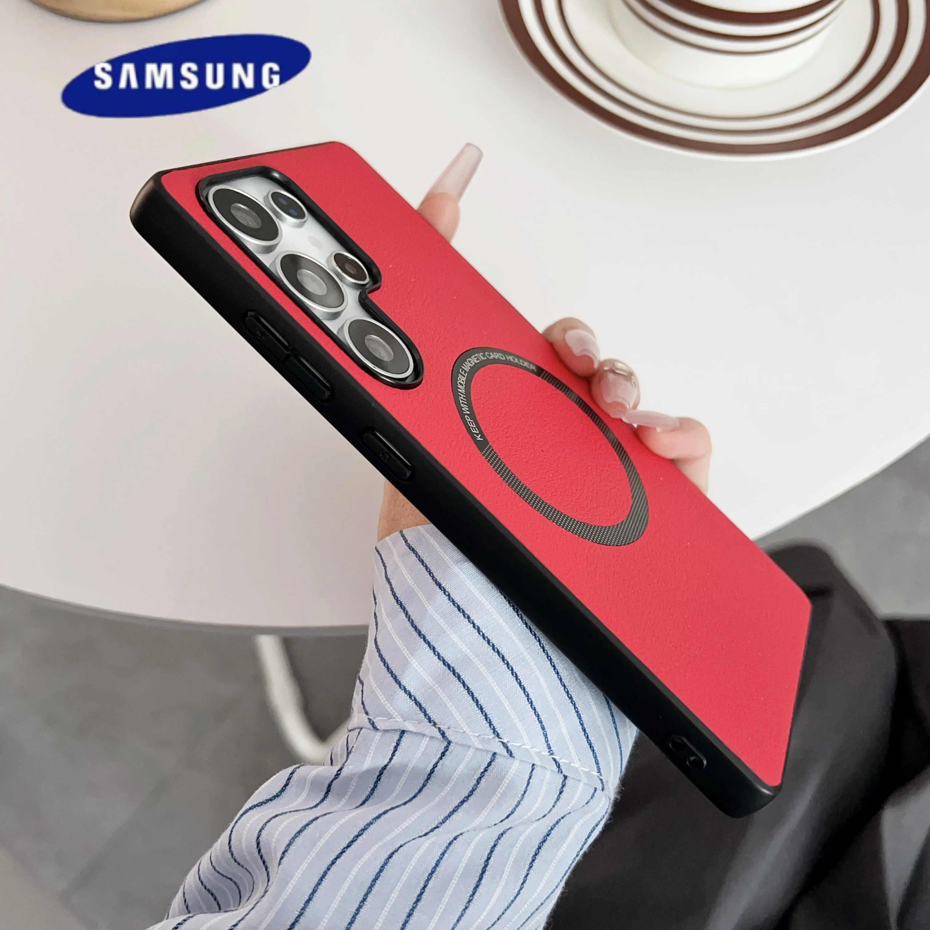 Leather Texture Magnetic For Magsafe Case For Samsung Galaxy S25 Ultra S24 Plus S23 FE S22 S21 S20 Note 20 Ultra A56 A72 Cover