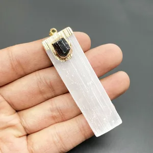 Natural Selenit Halskette, weiße Gips, Schwarze Tour Tour, Kristallquarz, Reiki Gagestone für die Reinigung, DIY -Schmuck, 1PC 12 Hauptverkaufsanhänger Selenit - №6