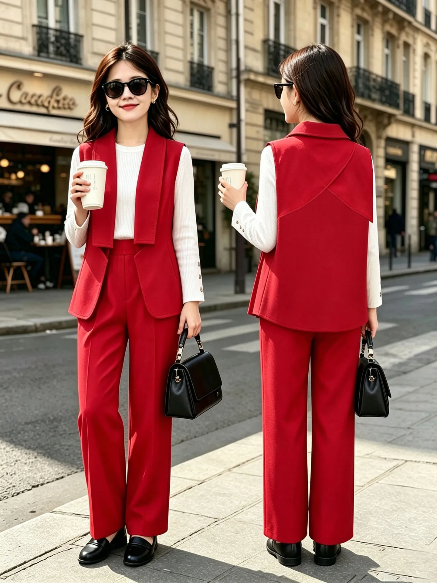 British OL Autumn Winter 2PC Girls Child Set Red Sleeveless Vest Top with Long Wide Leg Pants Suitable for Teens 8Y 9Y 10Y