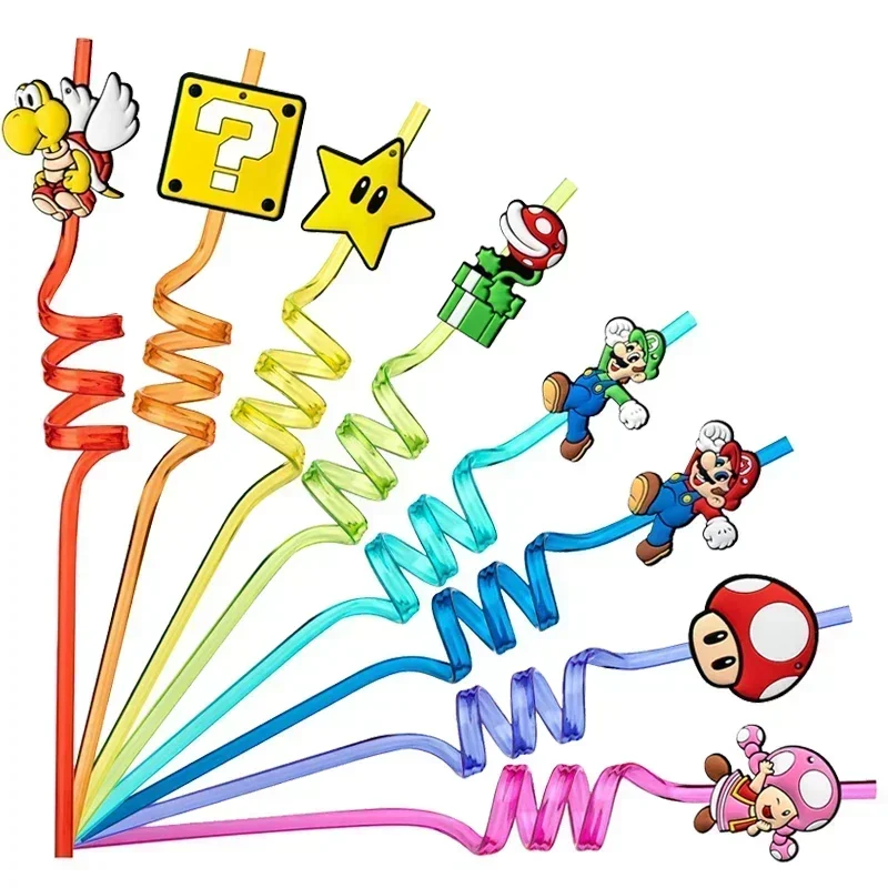 8pcs Super Marios Drinking Straws Kids Reusable Straw Birthday Party Decoration Baby Shower Anime Marios Bros Party Supplies Toy