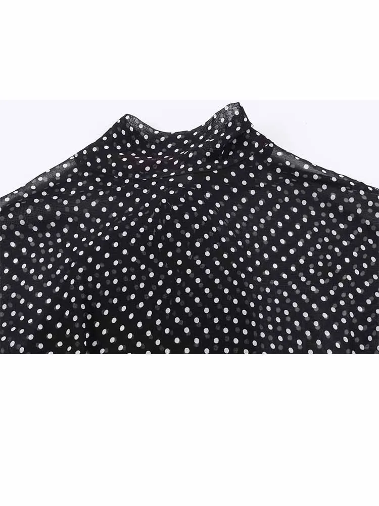 HH-Camiseta de manga larga con decoración de lazo para mujer, falda larga plisada con lunares, conjunto informal de dos piezas, moda de primavera