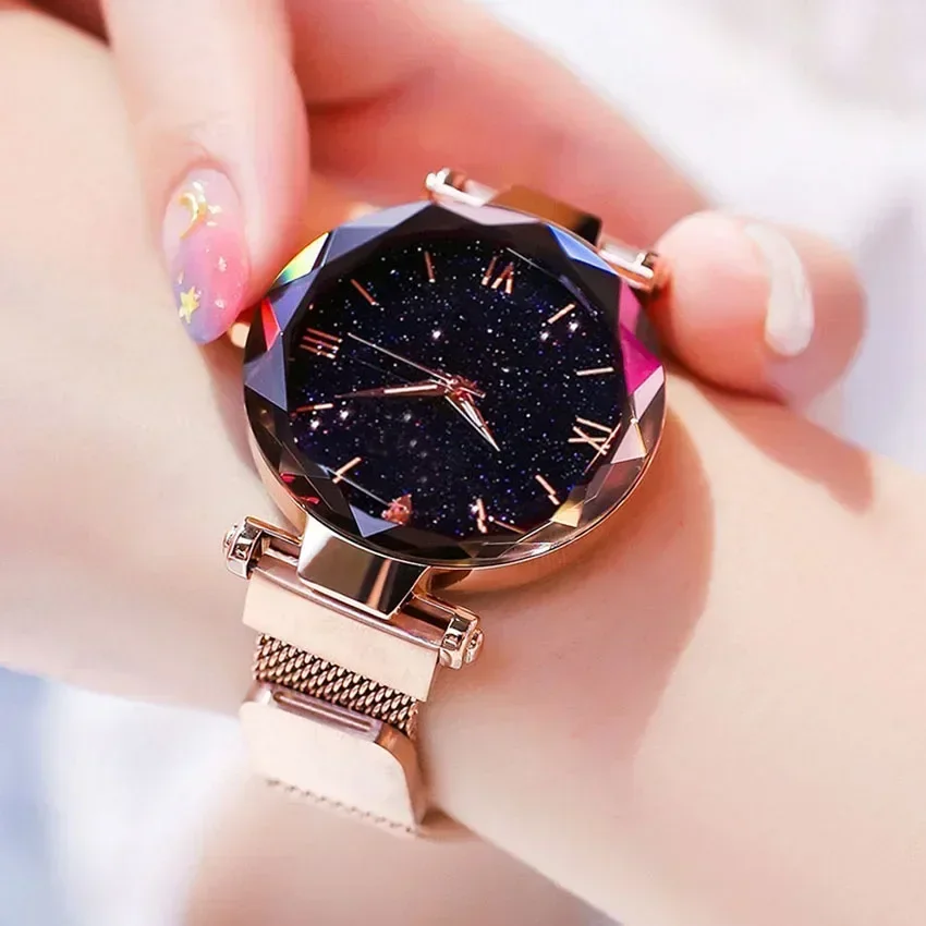 6pcs Women Starry Sky Watches bracelet Luxury magnetic Mesh Quartz watch wristwatch Ladys Female Diamond Watch relogio feminino