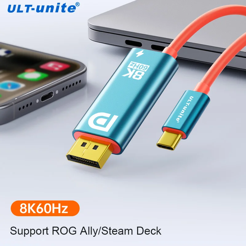 

USB C to DisplayPort Cable 8K60Hz PD100W Type-C to DP Adapter Cord for SteamDeck, ROG Ally,Switch and Switch OLED Laptop Ta