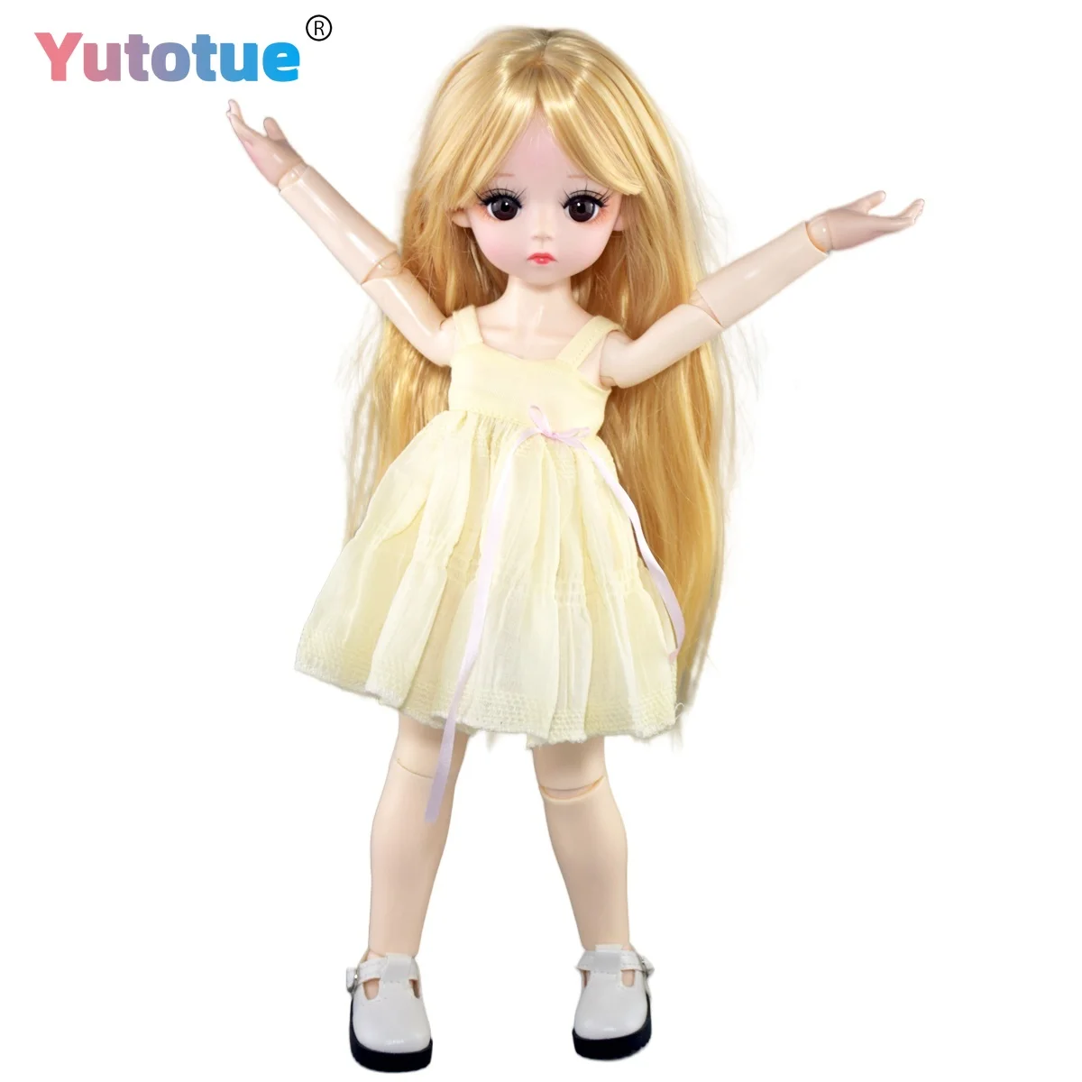 

YUTOTUE 30cm Height Girl Doll with Face Makeup Curly Hair Wig Dress Shoes Full Set Kids Gift Lifelike