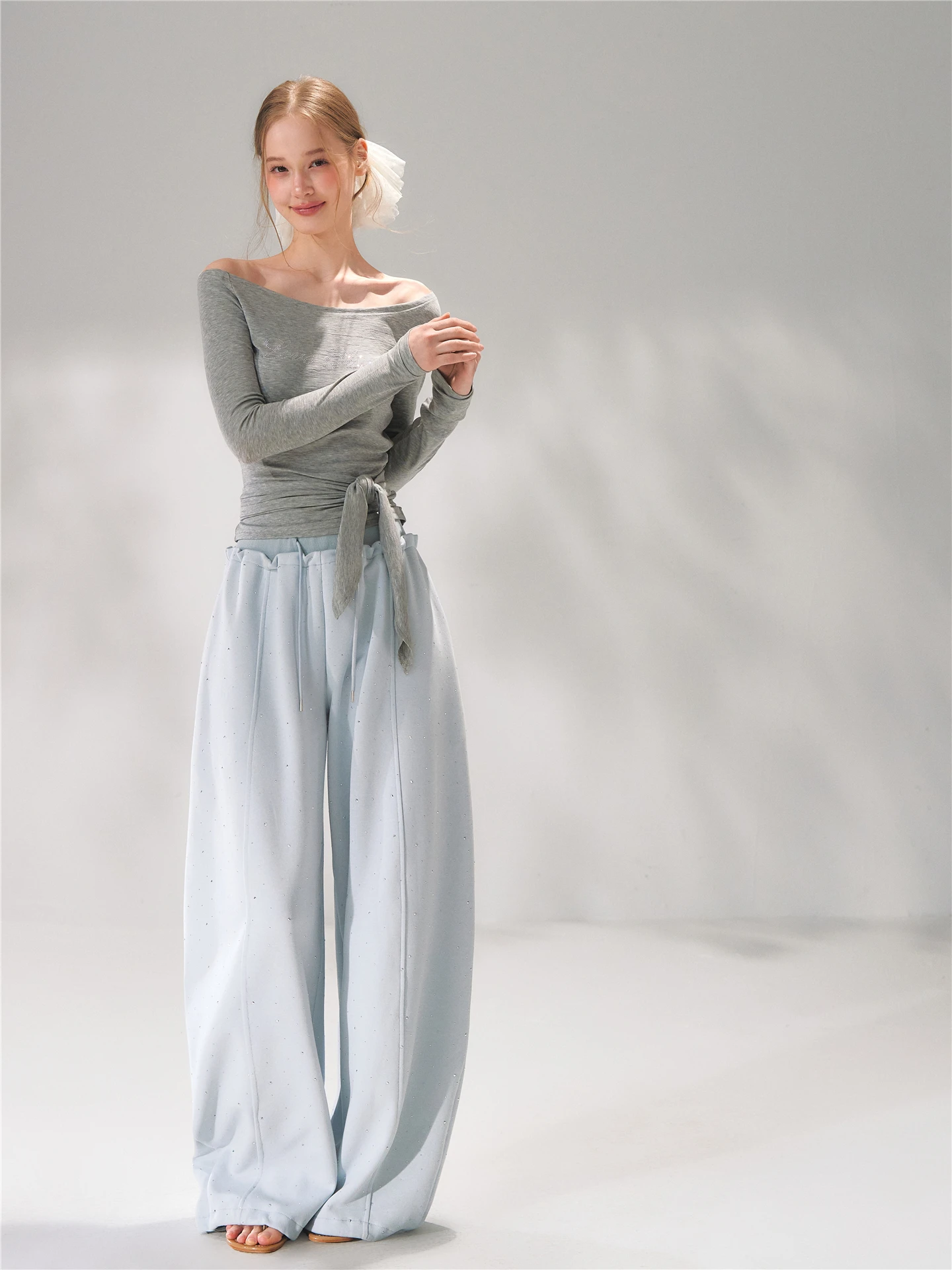 

AsGony Comfortable Casual Loose Sweatpants with Drawstring Elastic Blade Design Diamond Stamping Ladies Fashion Pants