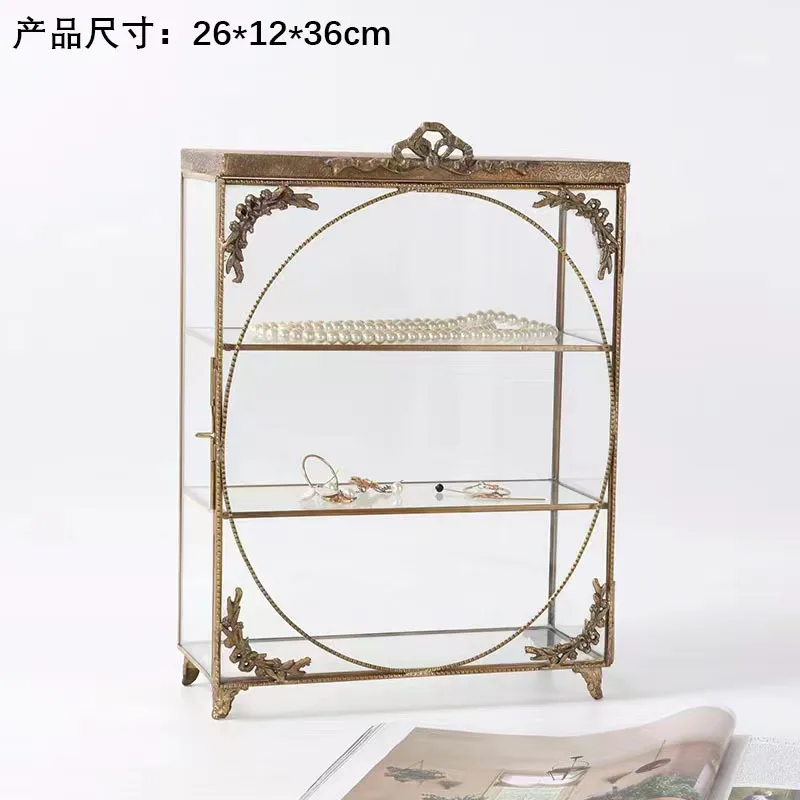 Yellow edge glass compartment mirror jewelry beads desktop storage box ornament