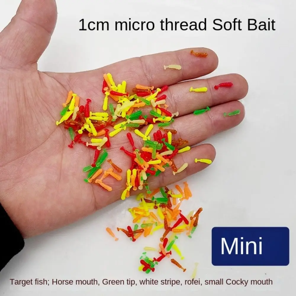 100PCS Fishing Accessories Silicone Fishing Soft Lures 1cm T Tail Artificial Lures 6 Colors Floating Minnow Baits Winter Fishing