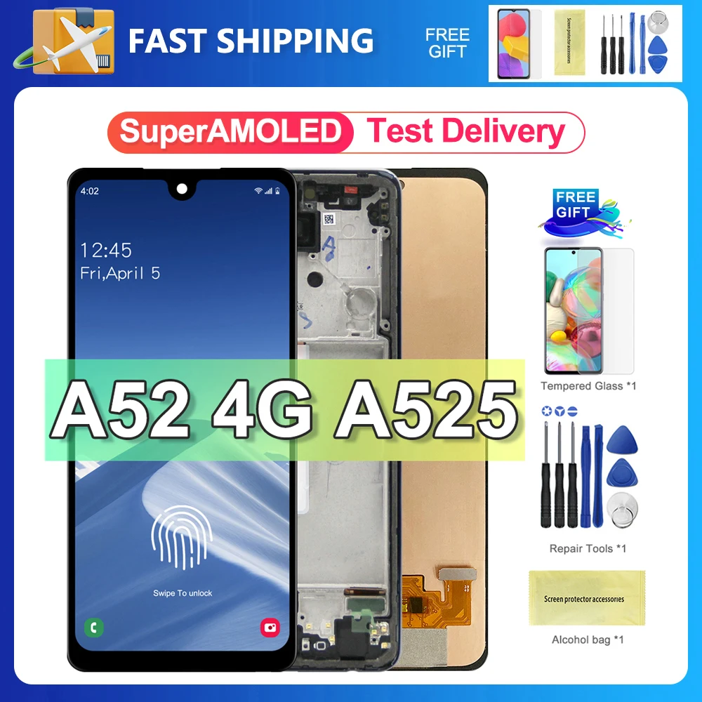 A52 4G For Samsung 6.5\'\'For AMOLED A525F A525F/DS A525M A525M/DS LCD Display Touch Screen Digitizer Assembly Replacement