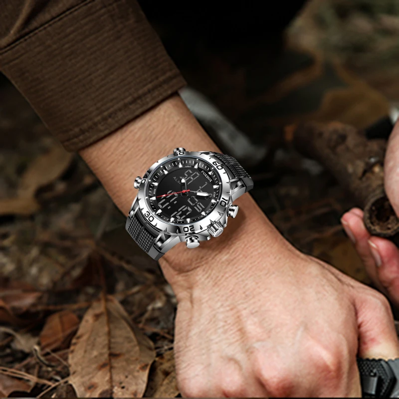 

LIGE FOXBOX модные электронные часы для мужчин, повседневные спортивные кварцевые водонепроницаемые часы с двойным цифровым дисплеем, водонепроницаемые мужские часы