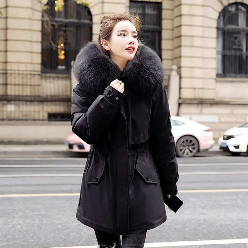 Women Parka 2023 New Winter Jacket Fashion Long Coat Wool Liner Hooded Parkas Slim with Fur Collar Warm Snow Wear Padded Outerwe