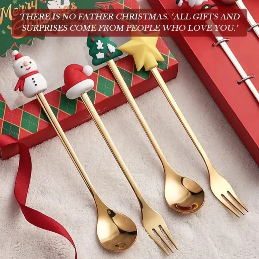 Christmas spoon and fork set, Christmas tree dessert spoon, coffee spoon, fruit fork, instagram