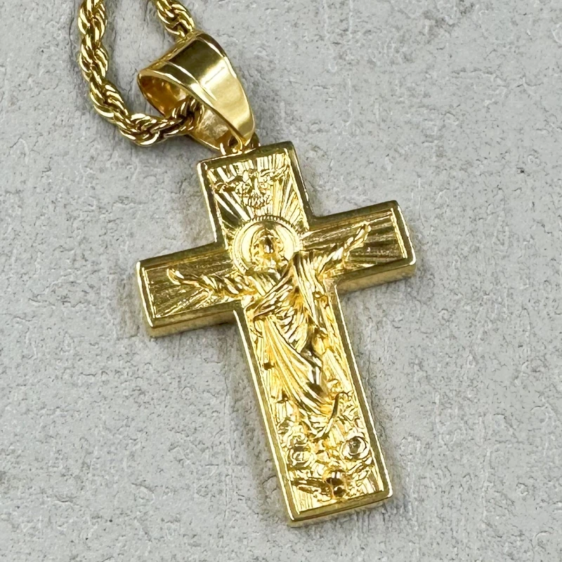Religious Christian God Cross Crucifix Pendant Necklace for Men Women Gold color Jesus Wholesale Jewelry Gift