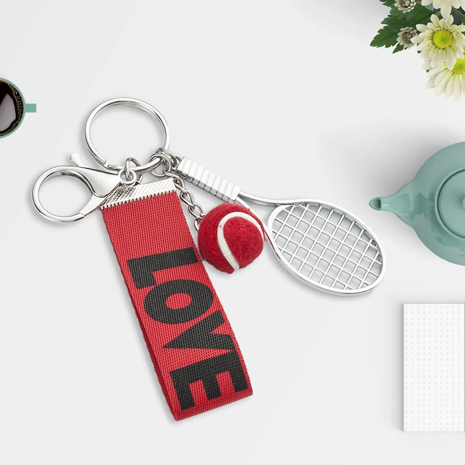 Tennis Racket Keychain Keyring Exquisite Tennis Ball Pendant Alloy for Gift