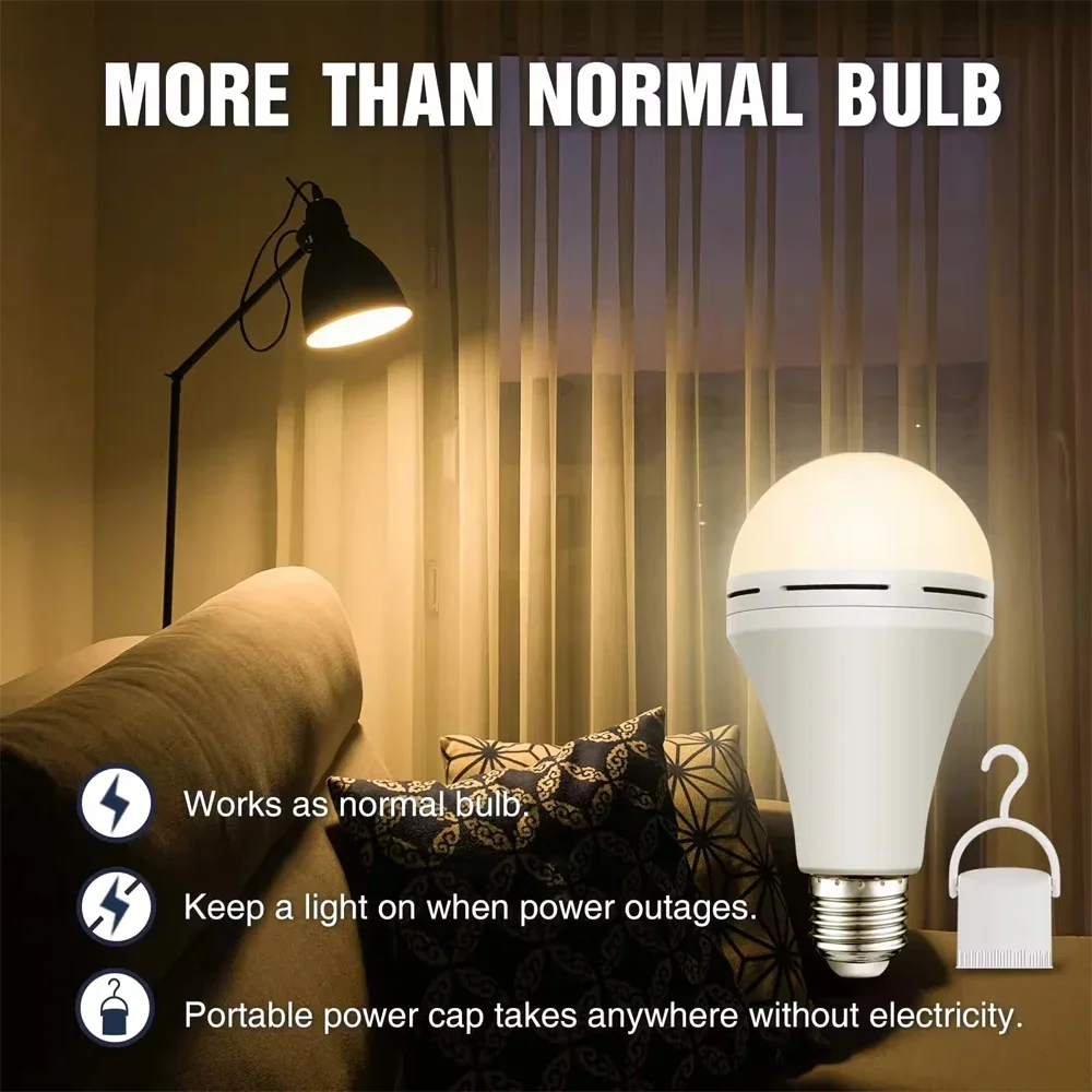 E27 LED Emergency Light Bulb 7W 9W 12W 15W High Brightness Light Bulb Outdoor Camping Fishing Energy-Saving Emergency Light Bulb