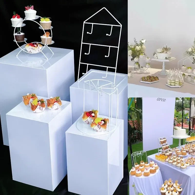 12PCS Buffet Metal Trays Baptism Baby Birthday Party Candy Bar Column Stand Wedding Table Cupcake Cookies Donuts Display Rack