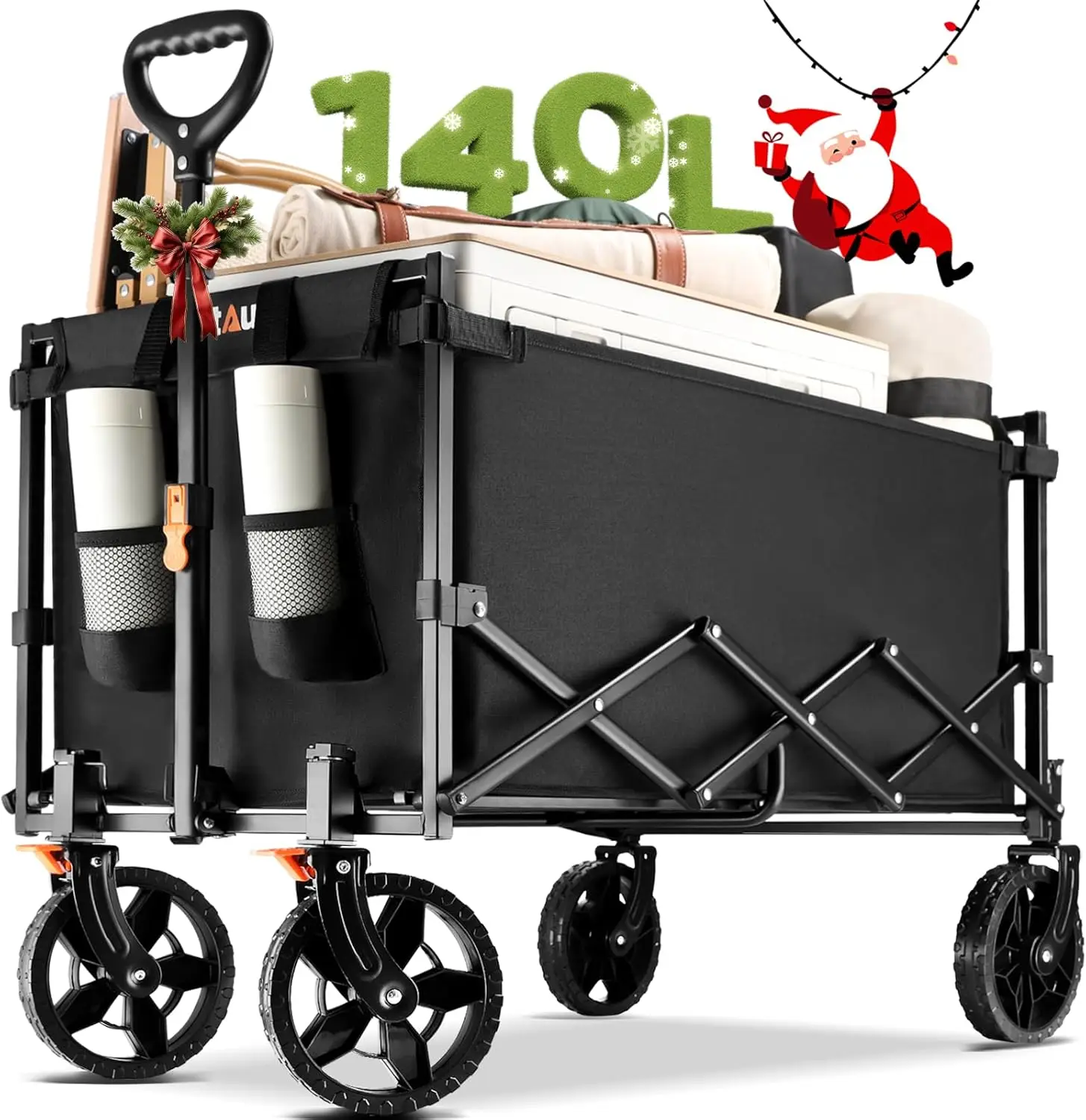 Collapsible Wagon Cart Heavy Duty Foldable, Portable Folding Wagon with Ultra-Compact Design, Utility Grocery Wagon for Camping