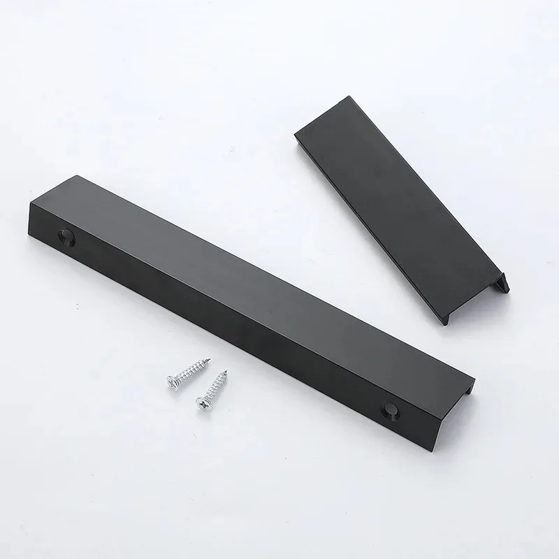 JD Black Invisible Handle Free Punch Aluminum Handle Word Dark Cabinet Closet Door Handle Hand In Hand