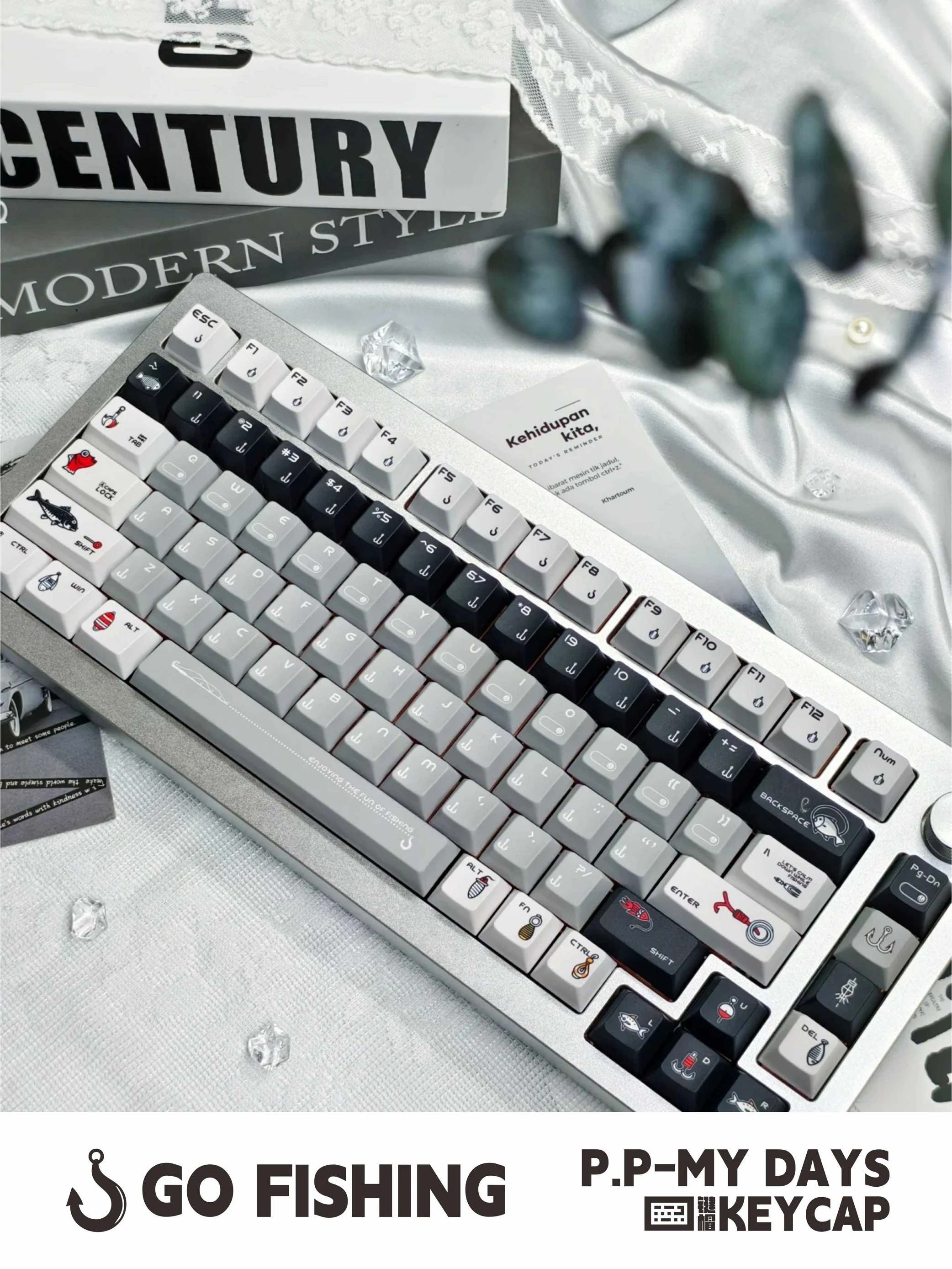 Fishing theme keycap PBT original hot sublimation 134 keys support multi-column mechanical keyboard cross shaft universal