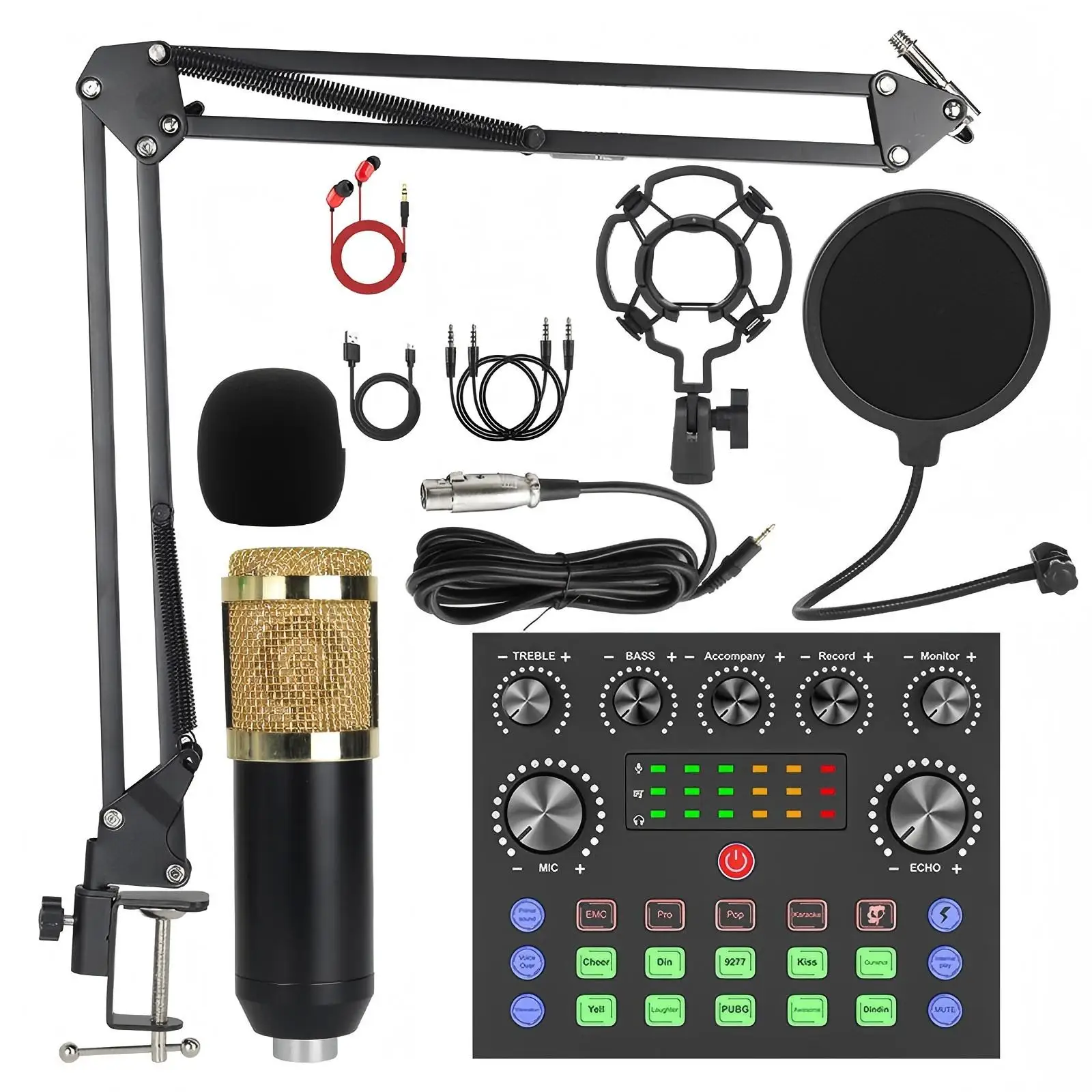 Podcast Equipment Bundle, BM800 Podcast Usb Rechargeable Microphone Bundle with V8s Voice Changer, Condenser Microphone Recording Studio Package for Podcasting Live Streaming Singing