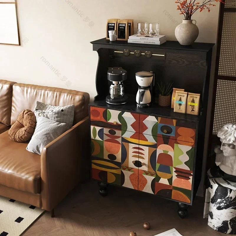 geometric abstract side cabinet solid wood wall multi-functional locker