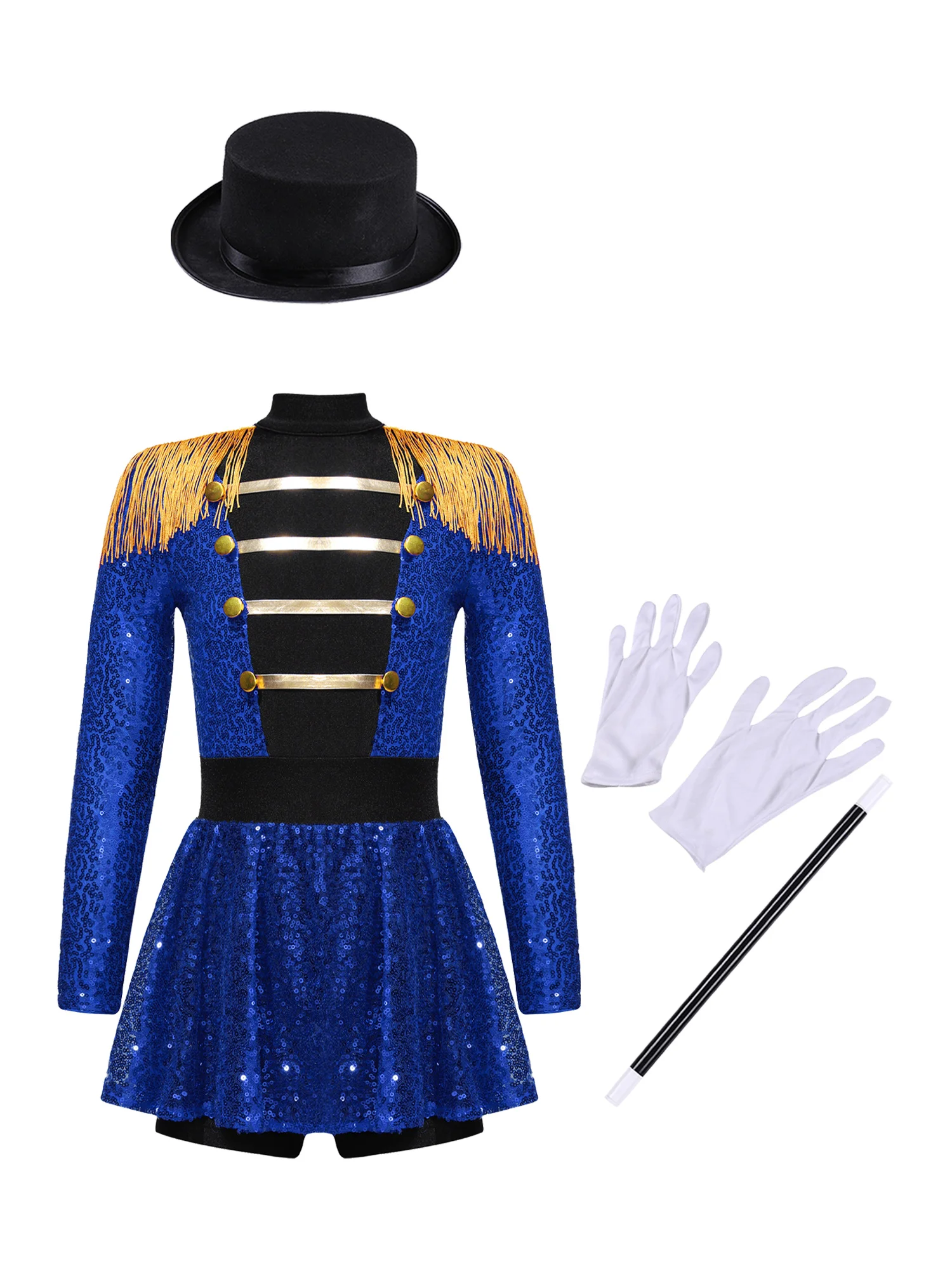 Costume de magicien LYus Ringmaster pour enfants, combinaison de performance à paillettes brillantes, costume de batterie, tenue d'Halloween, robe de paupières de carnaval pour filles