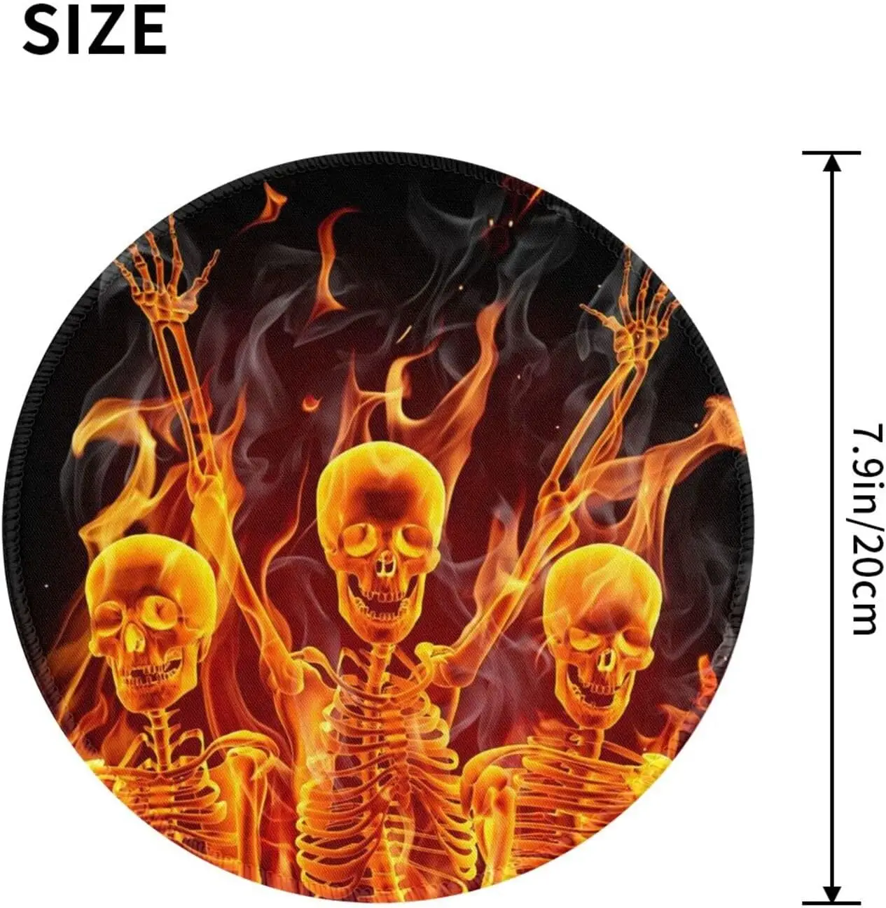 Flame Fire Skeleton Skull Music Death Round Mouse Pad Non-Slip Mousepad Rubber Mouse Mat for Computer Desk Gaming Laptop Office