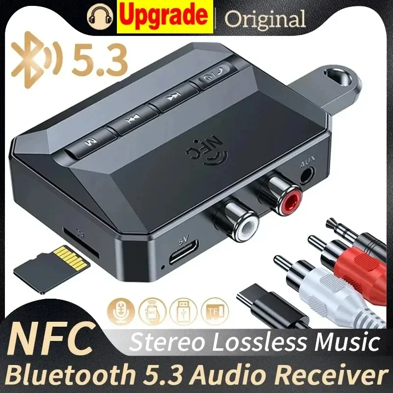 Bluetooth 5.3 nfcオーディオレシーバー,3.5 AUX, RCA, USB, Uディスク,TF,Hifi,ステレオ音楽,マイク付きワイヤレスアダプター,カーキット,スピーカー,カーキット