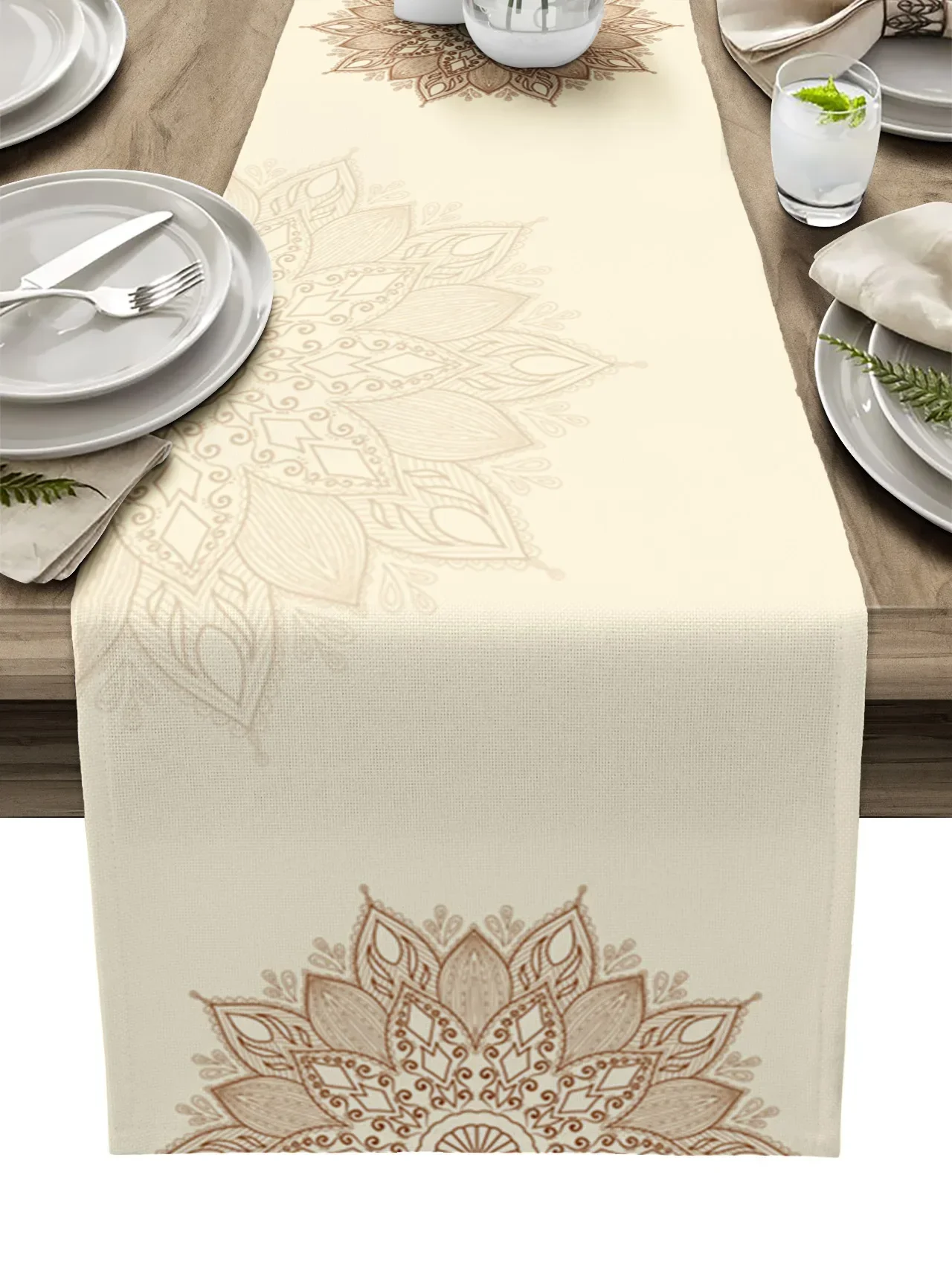 

Mandala Flowers Linen Table Runner Kitchen Table Decoration Farmhouse Reusable Dining Table Runners Holiday Party Decor