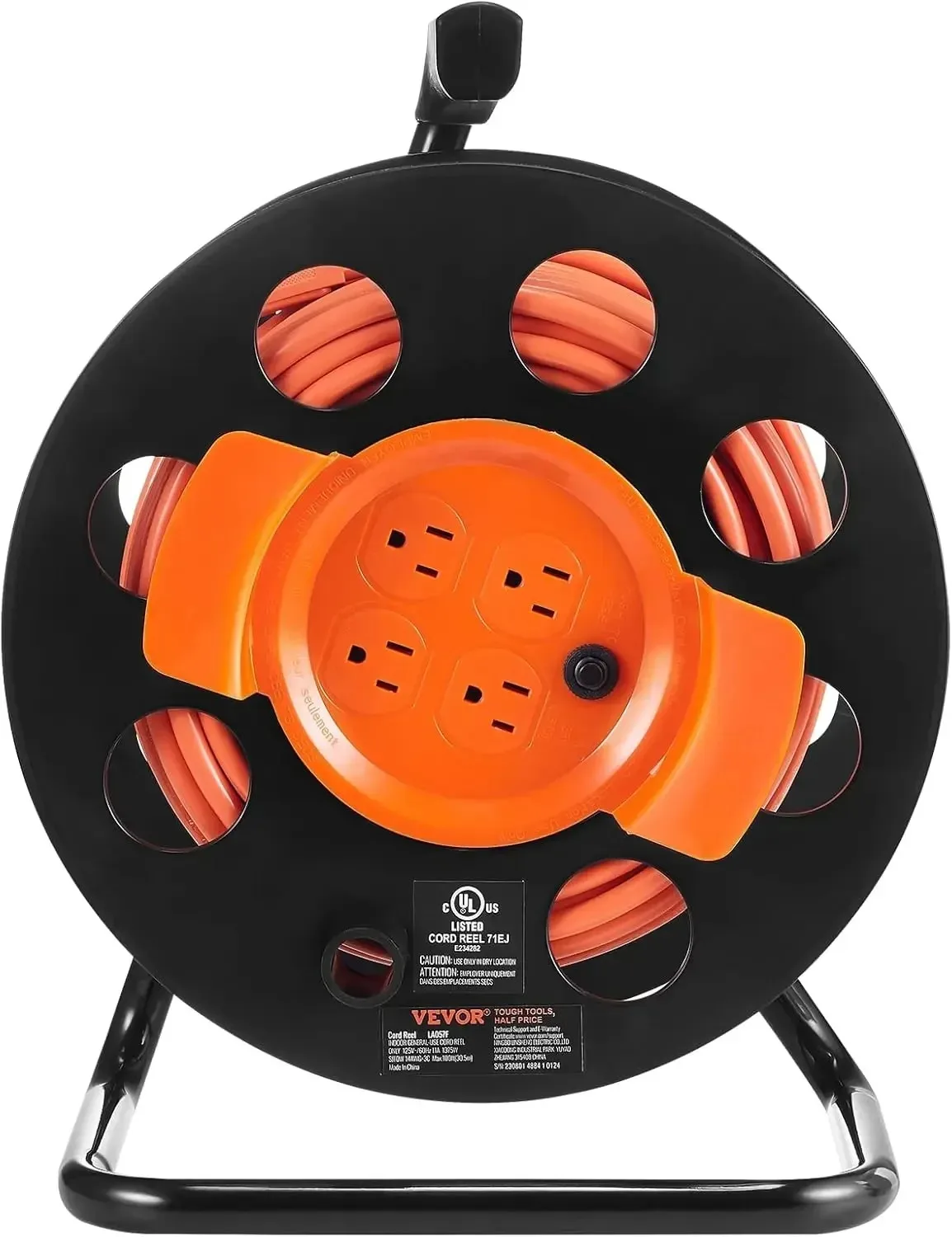

Extension Cord Reel,100FT,with 4 Outlets and Dust Cover,Heavy Duty 14AWG SJTOW Power Cord, Manual Cord Reel with Portable Handle