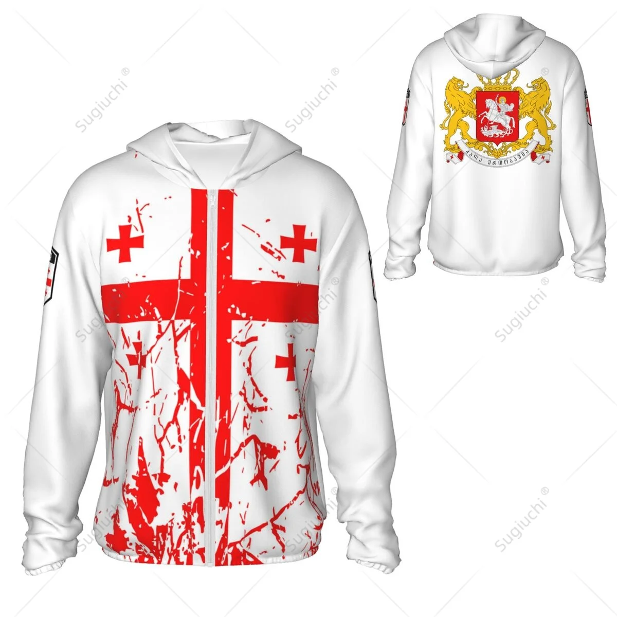 Hoodie perlindungan matahari Bendera Georgia pakaian tabir surya pakaian memancing bersepeda berlari cepat kering lengan panjang dengan ritsleting poliester