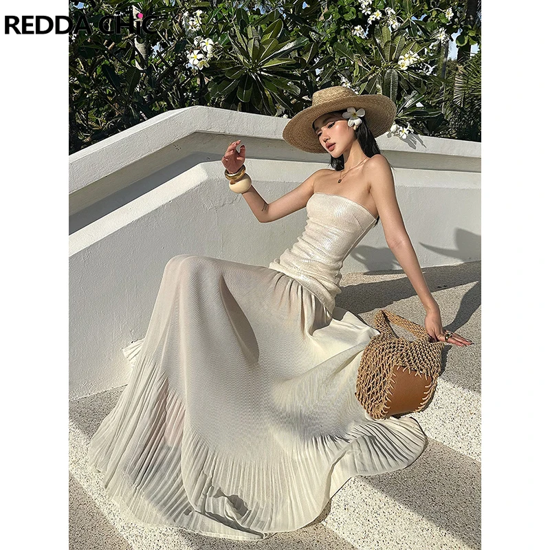 

REDDACHiC шифоновое блестящее вечернее платье женское макси длинное струящееся облегающее платье-бандо свадебный гость день рождения официальная одежда