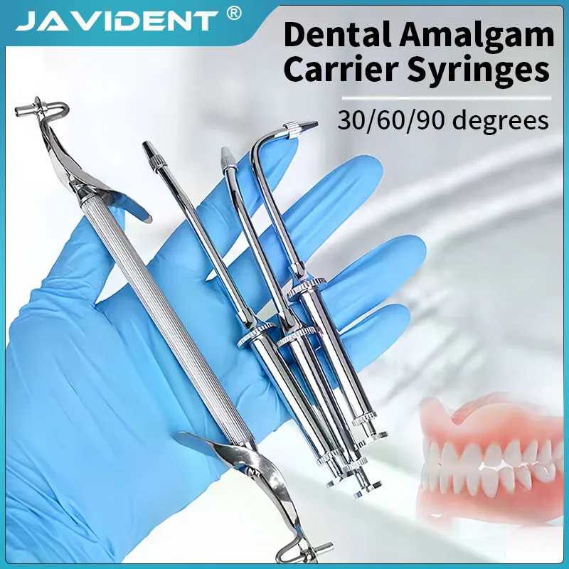 Seringues porte-amalgames dentaires à pointe courbée, double acier inoxydable, pour remplissage de cavités, dentisterie restauratrice, laboratoire 1 Seringues porte-amalgames dentaires à pointe courbée, double acier inoxydable, pour remplissage de cavités, dentisterie restauratrice, laboratoire 1