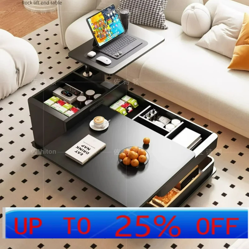 

LTT high-end creative multi-functional coffee table rectangular movable rock slab lifting folding living room table