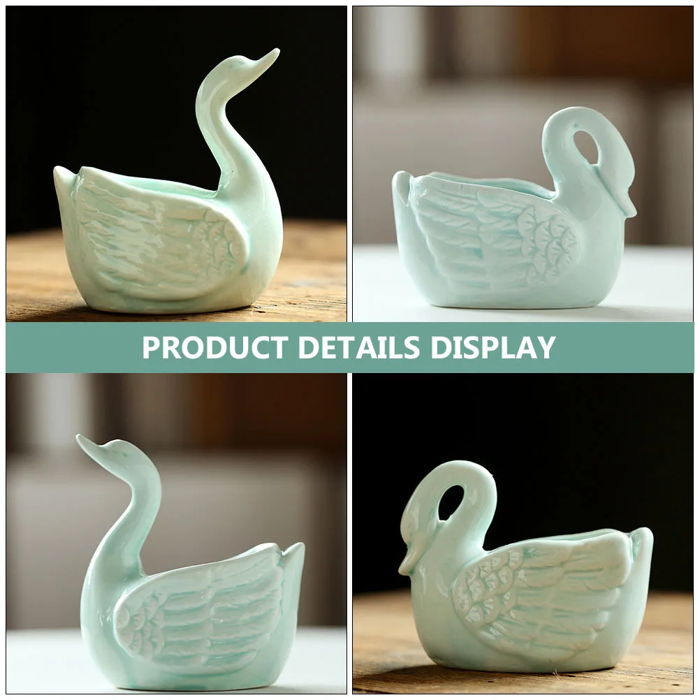 

2Pcs Ceramic Flowerpot Swan Shape Realistic Design Suitable Size Indoor Outdoor Succulent Plant Holder Mini Garden Home Decor