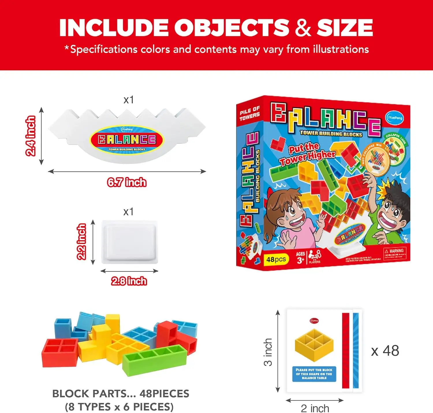 48 قطعة من لعبة برج التوازن Drop Tetra - مكعبات بناء ممتعة للأطفال من سن 3 سنوات فما فوق - تطور البراعة والصبر والدراجات النارية الدقيقة