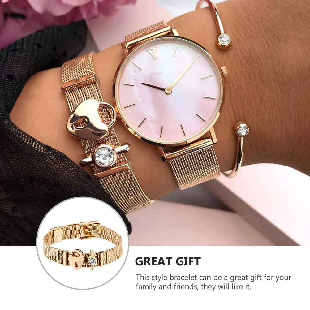 

1Pcs Couple Bracelet Diamond Stainless Steel Wrist Chain Golden Stylish Lover Wrist Decor Valentine's Day Birthday Gift