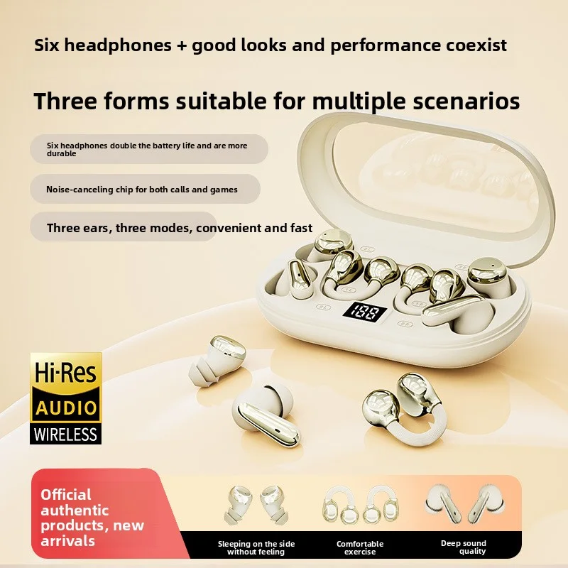 2026 New One-to-Three Sleep In-Ear Wireless Bluetooth Earphones, Sports Style, Clip-On, Digital Display, Long Battery Life view 3