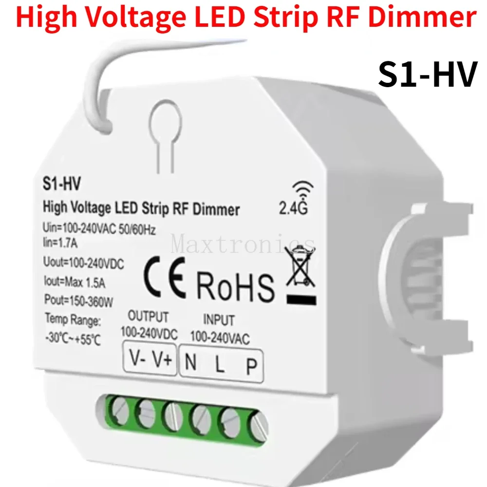 

AC100-240V High Voltage LED Strip RF Dimmer Controller S1-HV 1CH*1.5A Can Be Set 3-Second Gradient for Single Color LED Strip