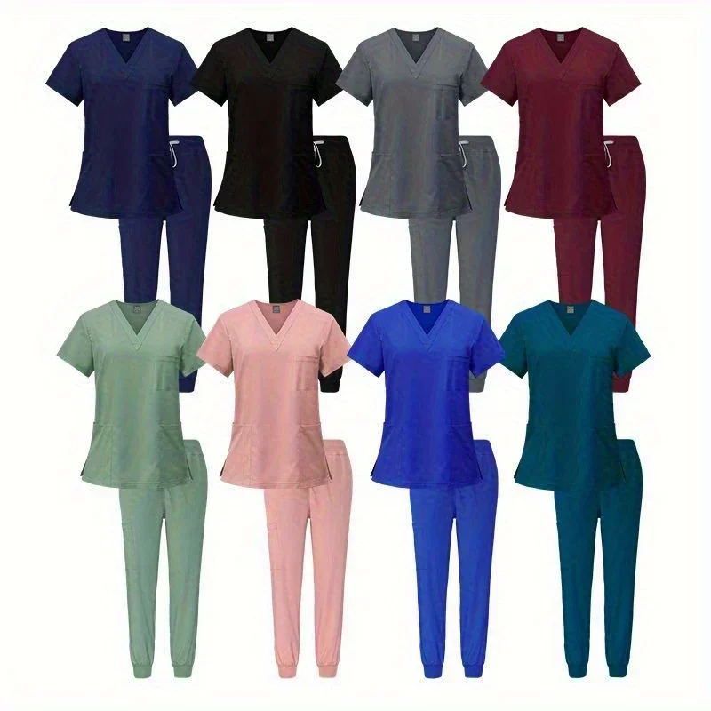 

Women's Nurse Uniform Set Nurse Uniform V-neck Top and Pants