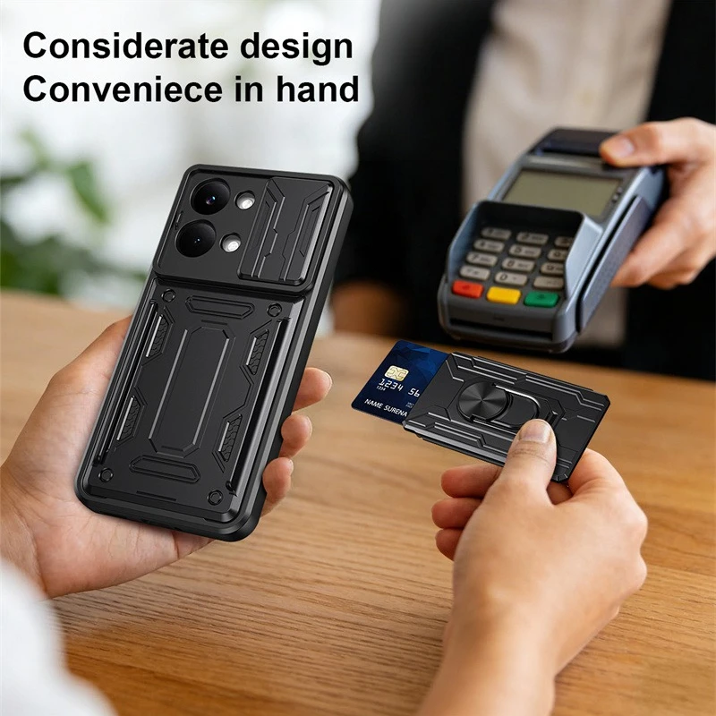 Etui z podpórką i pancerzem na Xiaomi Poco X8 Pro Max, z przegródką na karty, uchwytem na palec i funkcją podstawki, Fundas Coque Capa — zdjęcie produktu 5
