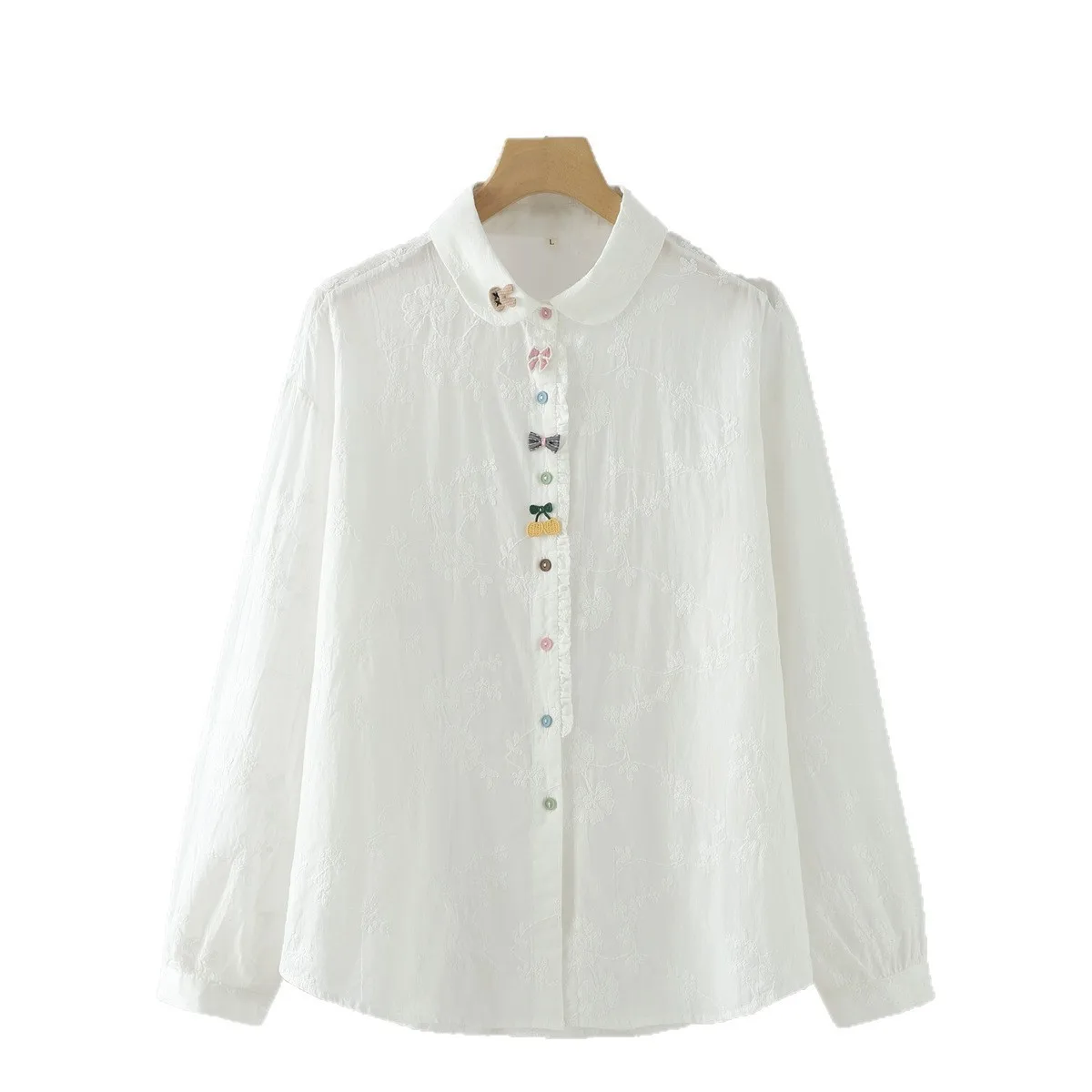 

[Готовый запас] Высококачественная женская блузка из 100% хлопка, свежая и милая жаккардовая осенняя одежда с кроликом, новый узкий топ