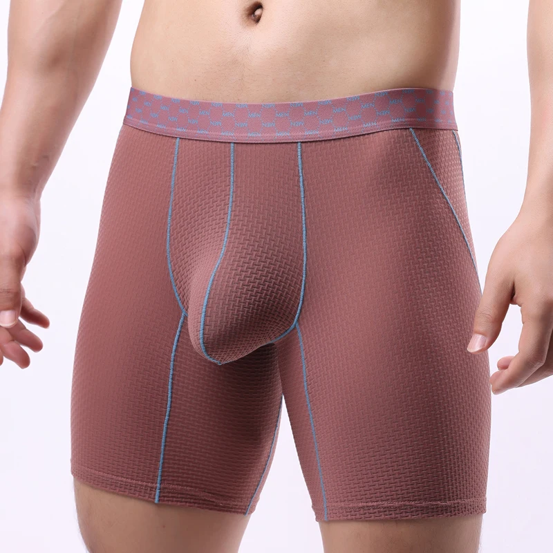 

Мужские удлиненные трусы-боксеры из ледяного шелка (размер США), дышащие, с U-образным анатомическим мешочком, сексуальные, удлиненные