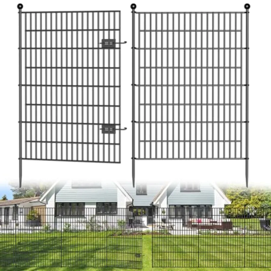 

8 Panels No Dig Decorative Outdoor Garden Fence with Gate for Yard 48 in H X 21 ft(L) Animal Barrier Fencing Rustproof Metal Wi
