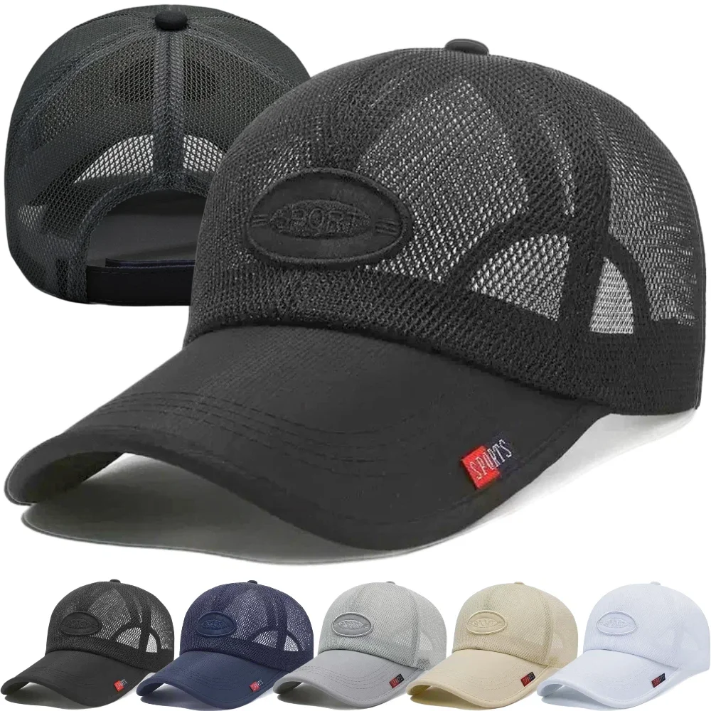Neue Unisex-Baseballkappe mit langem Schirm und Mesh-Einsatz, atmungsaktiv, Sonnenschutz, Trucker-Hüte für Männer und Frauen, Outdoor-Wander- und Sportkappen