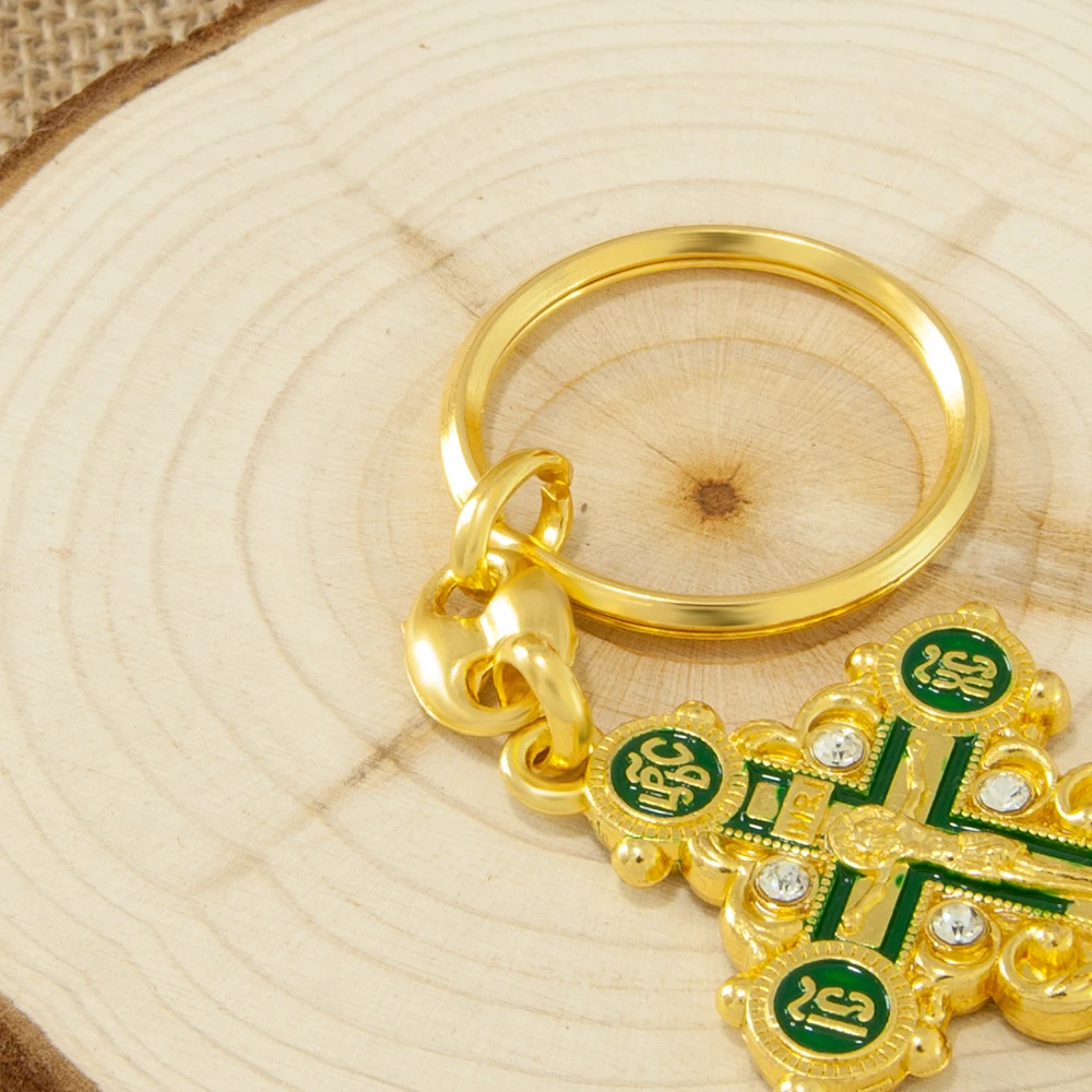 HTISOK Orthodoxes Kreuz aus Legierung, vergoldeter Schlüsselanhänger, heilige religiöse Mini-Jesus-Ikone, Kruzifix-Anhänger, heiliger Schlüsselanhänger für Gläubige – Detail 8